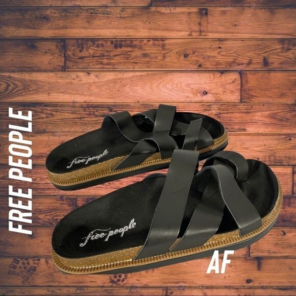 FREE PEOPLE VENTURA FOOTBED SANDAL BLACK NEW Size 38 - Picture 1 of 5
